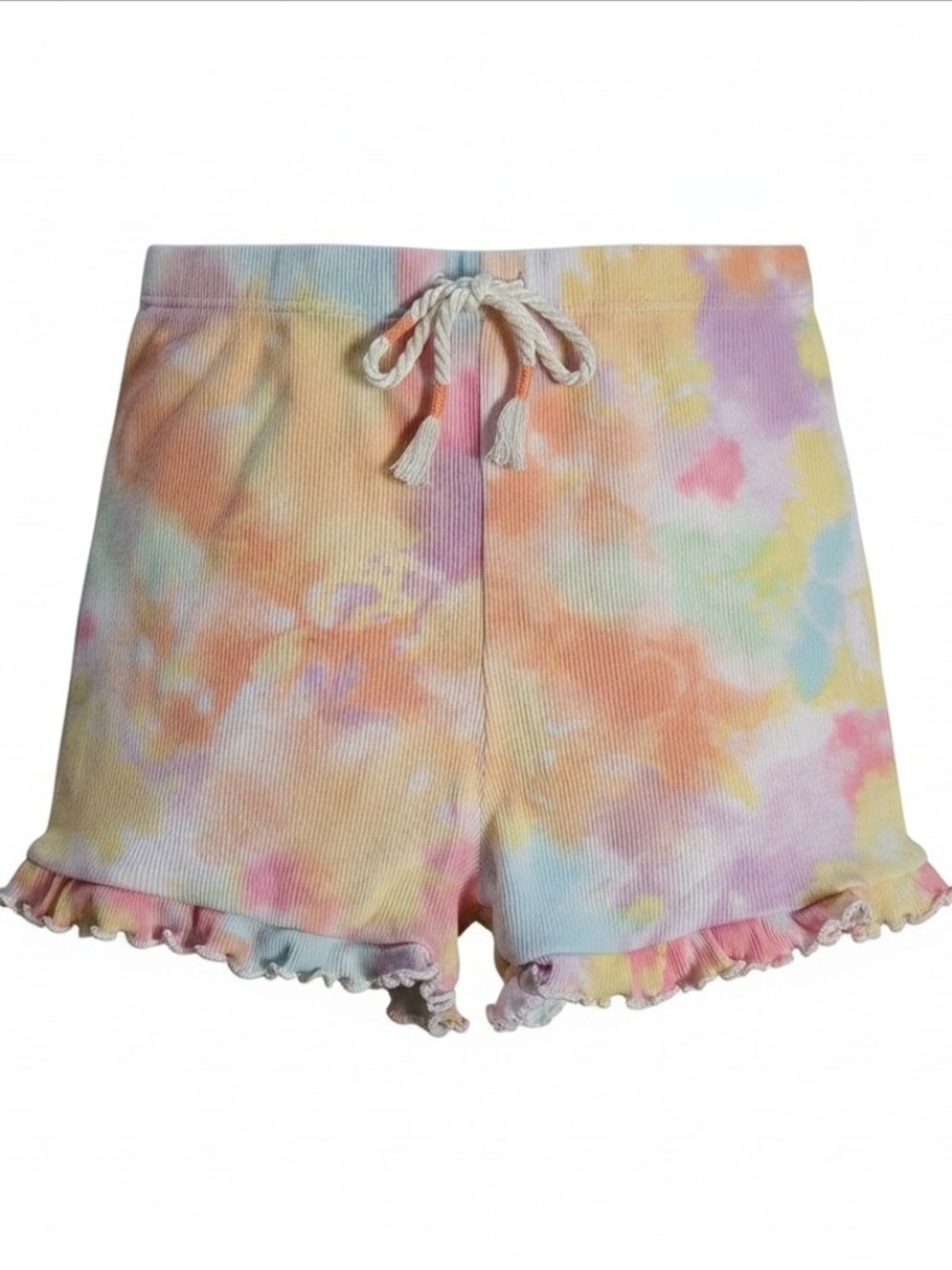 365 Kids Pastel Tie-Dye Ruffle Hem Girls Drawstring Shorts Size 7 EUC